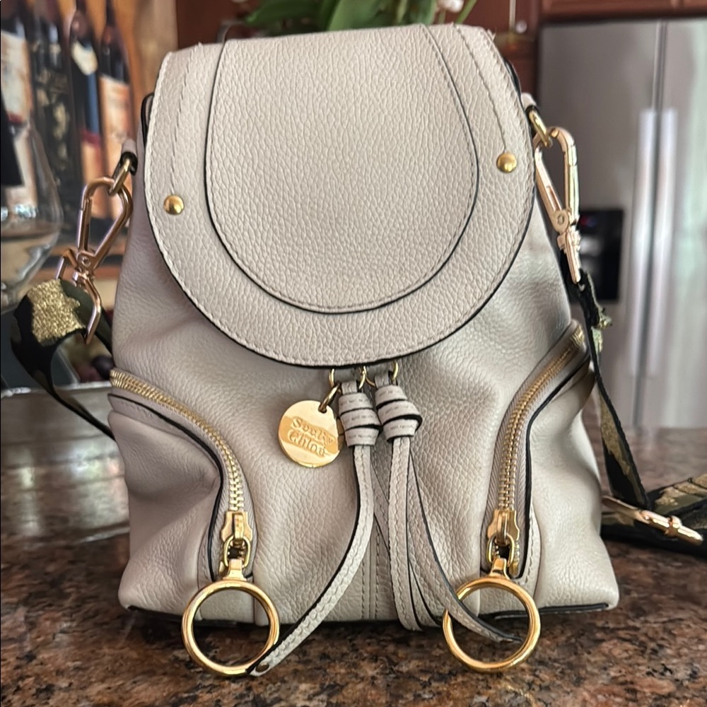Chloe Cream Backpack with Gold Details